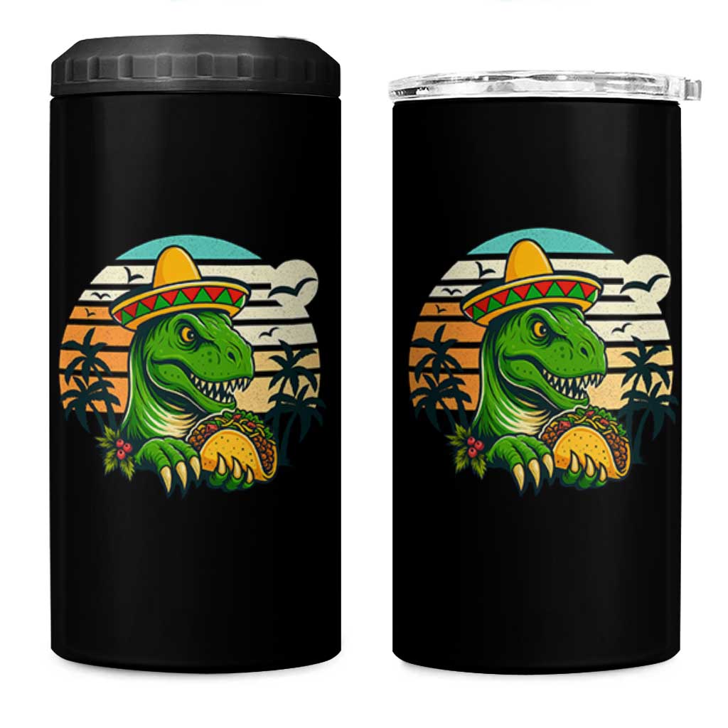 Funny Tacos Dinosaur 4 in 1 Can Cooler Tumbler Mexican Food Lover Gift