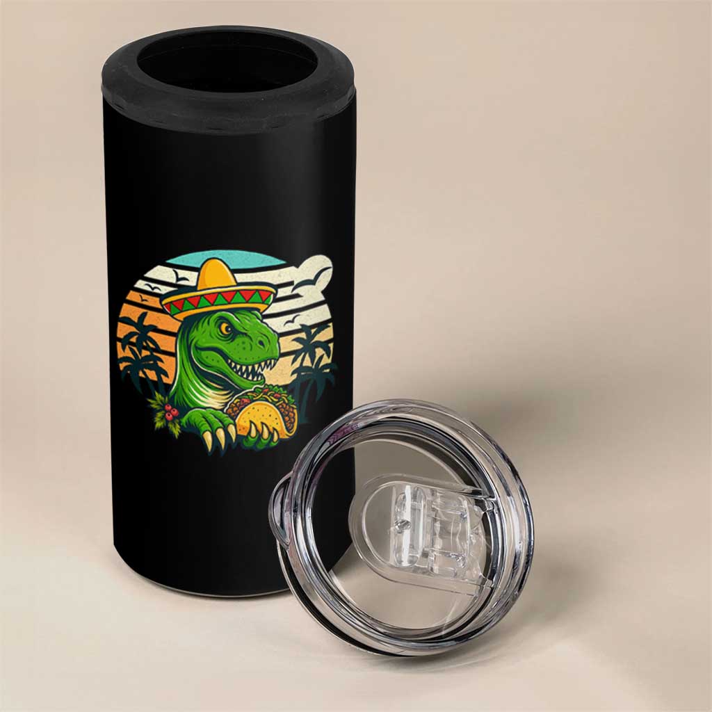 Funny Tacos Dinosaur 4 in 1 Can Cooler Tumbler Mexican Food Lover Gift