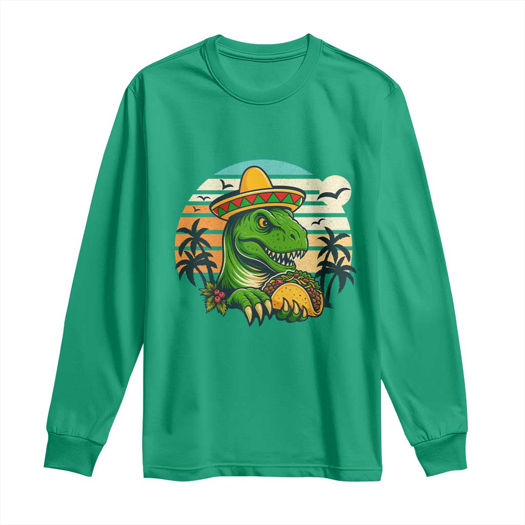 Funny Tacos Dinosaur Long Sleeve Shirt Mexican Food Lover Gift - Wonder Print Shop