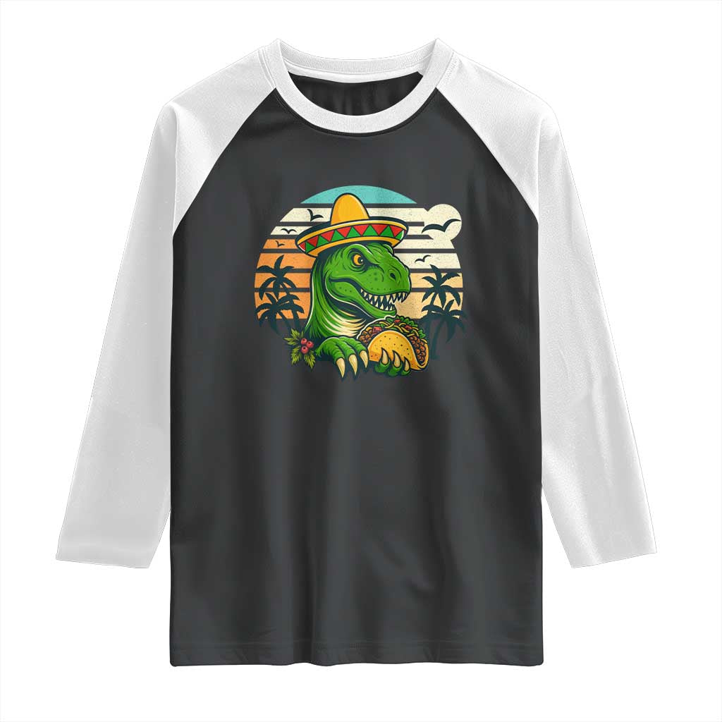 Funny Tacos Dinosaur Raglan Shirt Mexican Food Lover Gift - Wonder Print Shop
