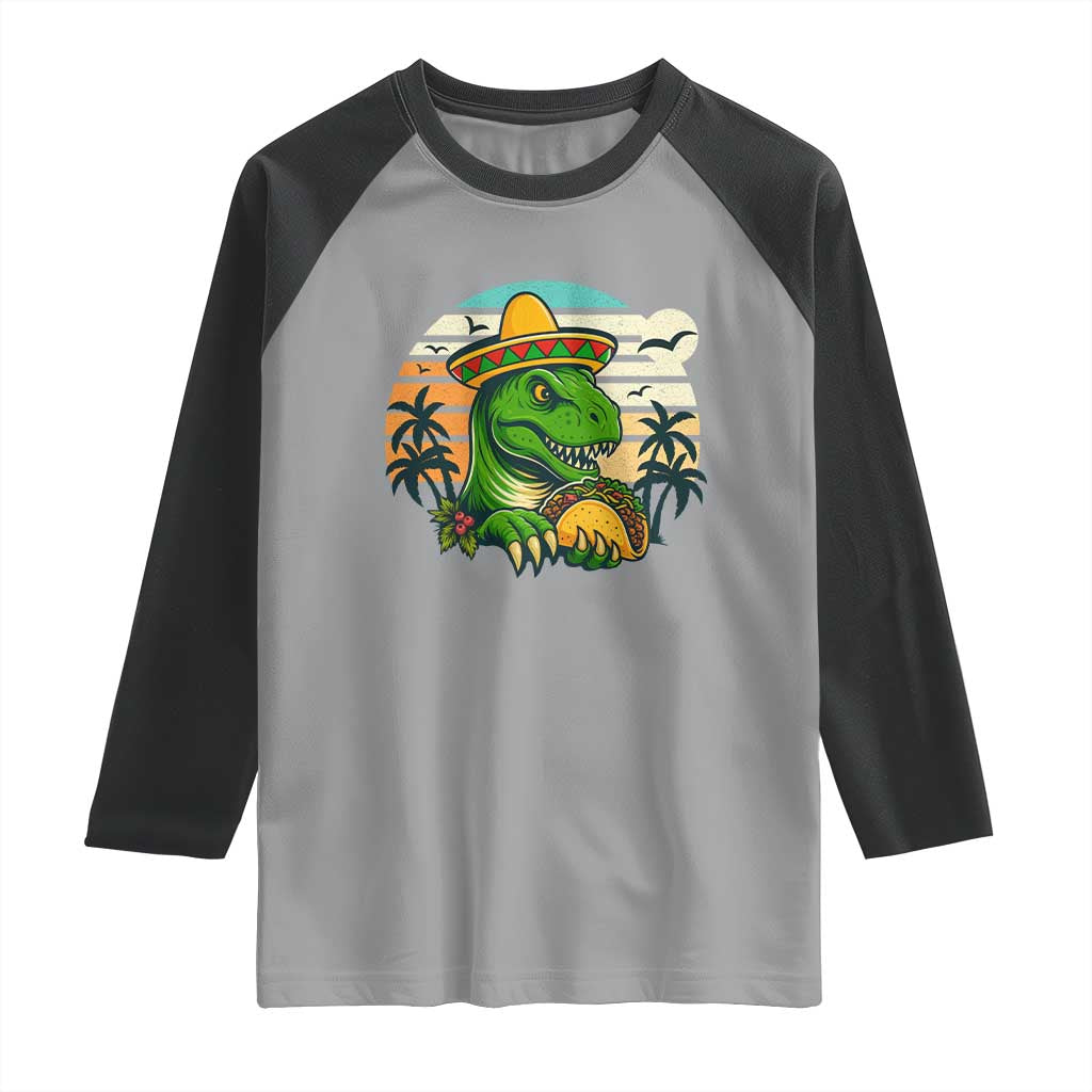 Funny Tacos Dinosaur Raglan Shirt Mexican Food Lover Gift - Wonder Print Shop