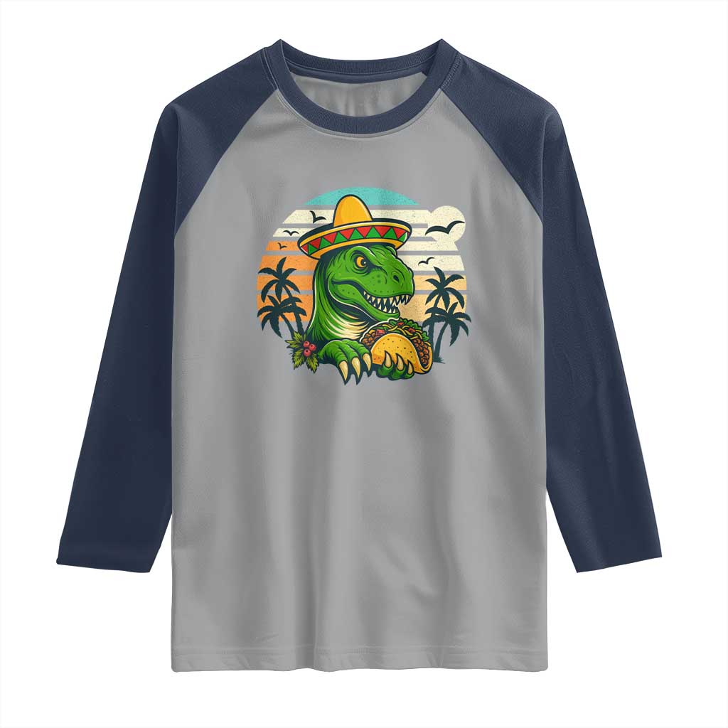 Funny Tacos Dinosaur Raglan Shirt Mexican Food Lover Gift - Wonder Print Shop