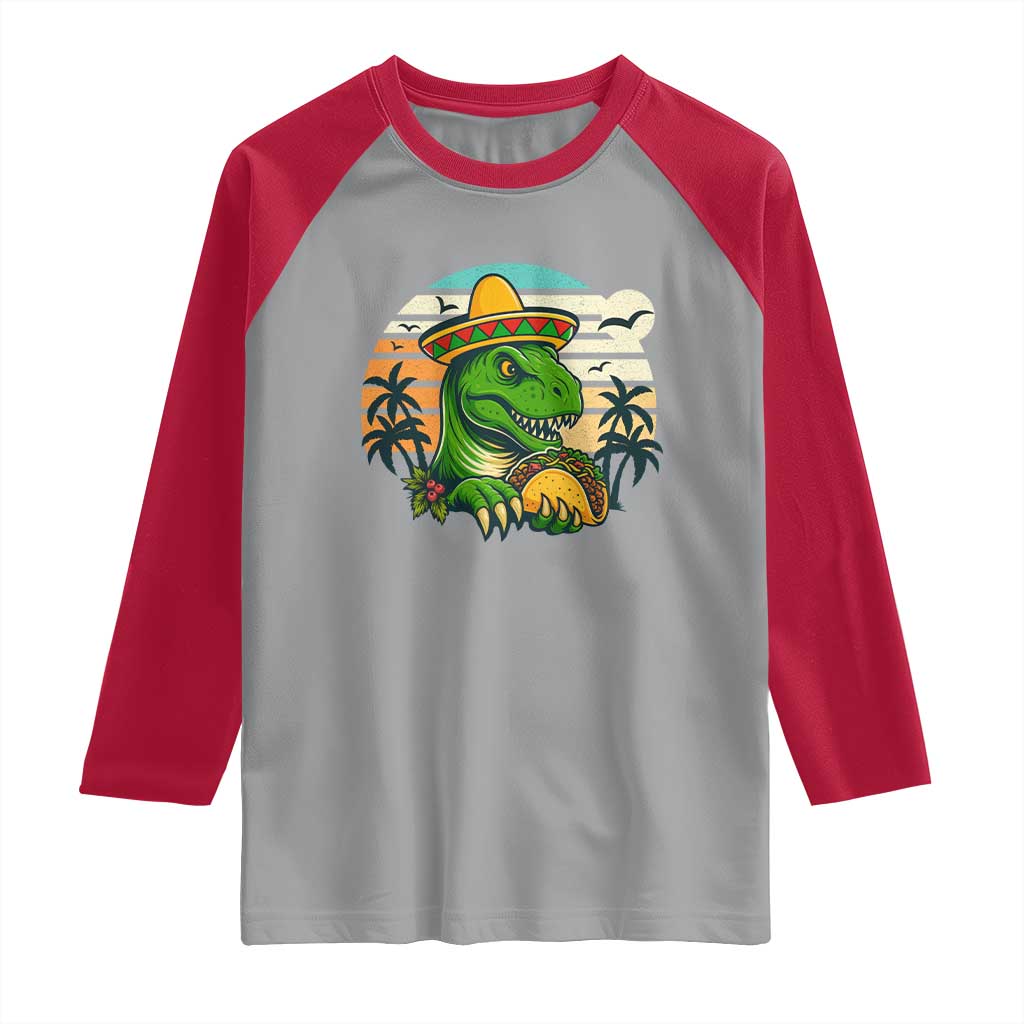 Funny Tacos Dinosaur Raglan Shirt Mexican Food Lover Gift - Wonder Print Shop
