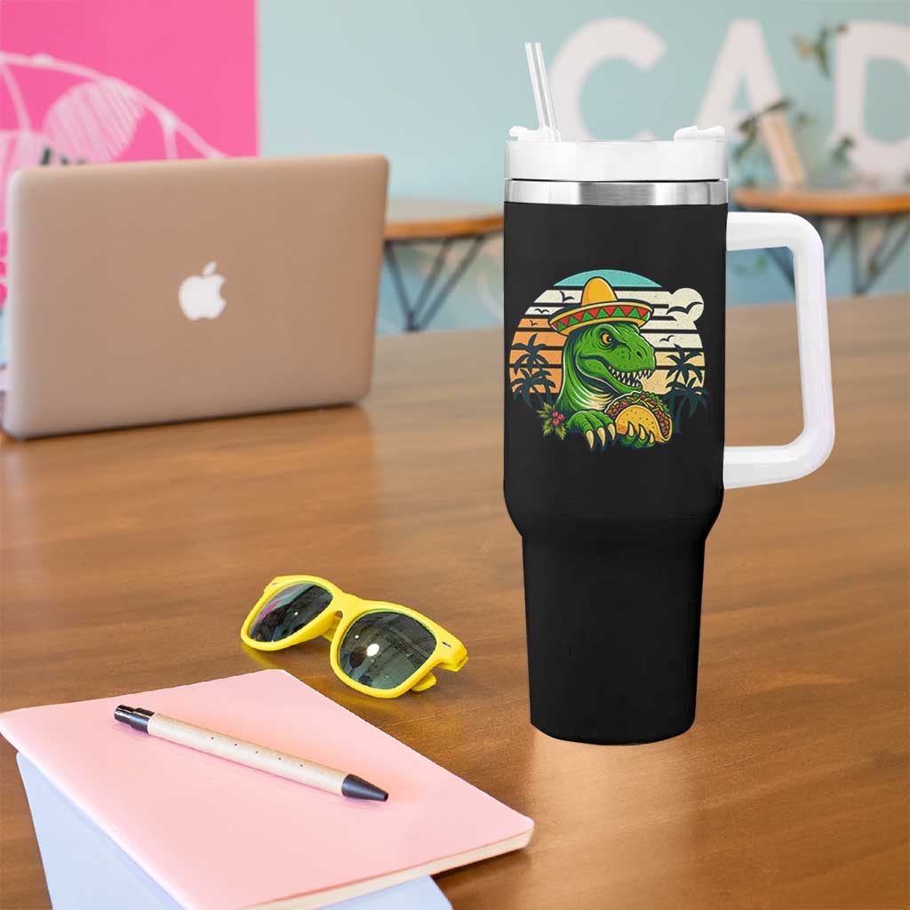 Funny Tacos Dinosaur Tumbler With Handle Mexican Food Lover Gift