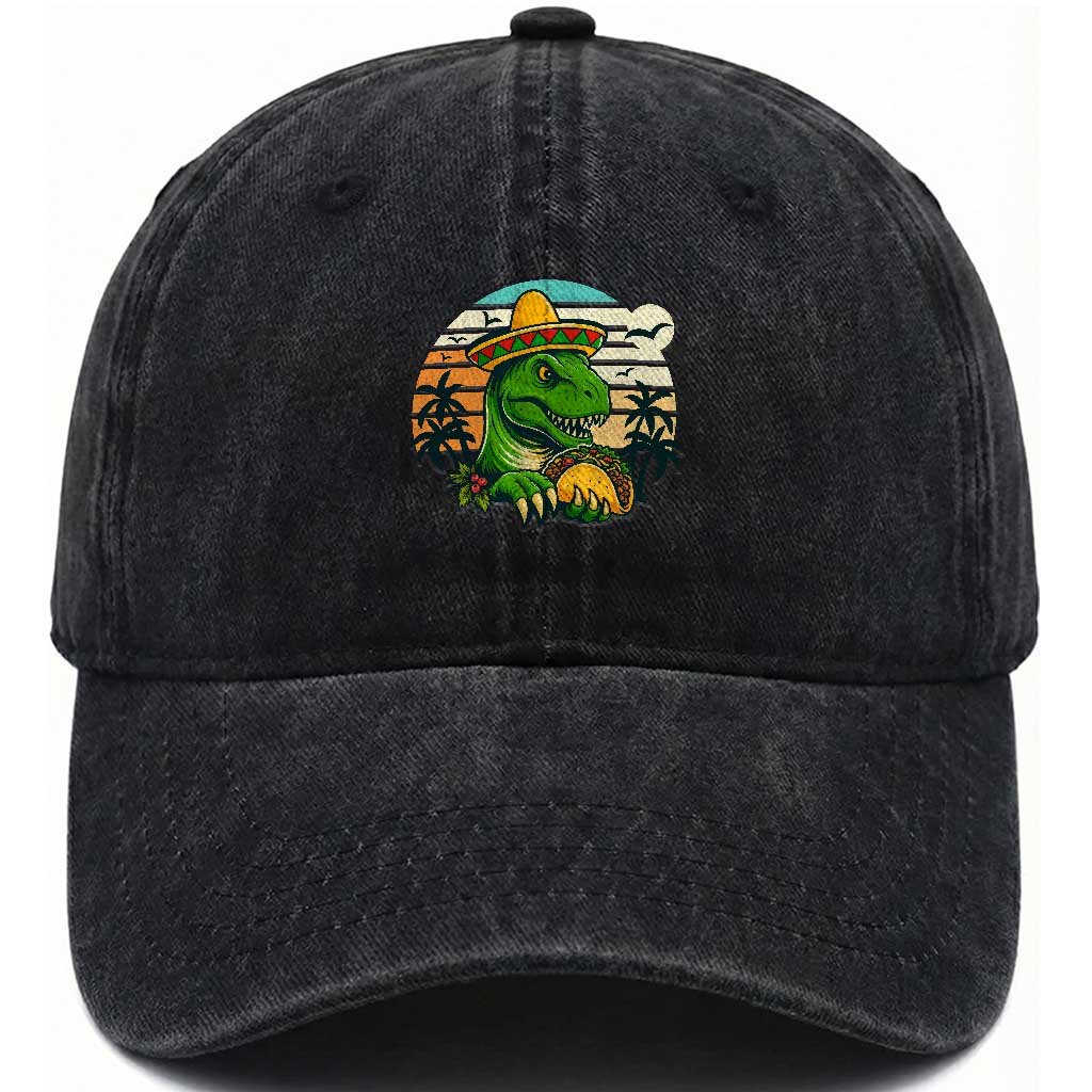 Funny Tacos Dinosaur Washed Cotton Baseball Cap Mexican Food Lover Gift