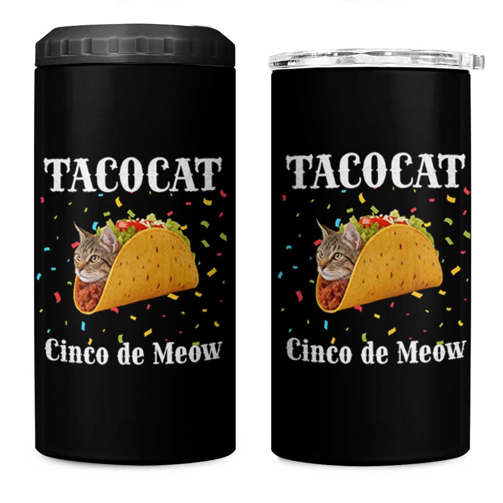 Funny Taco Cat Cinco De Meow 4 in 1 Can Cooler Tumbler Mexican Food Lover Gift
