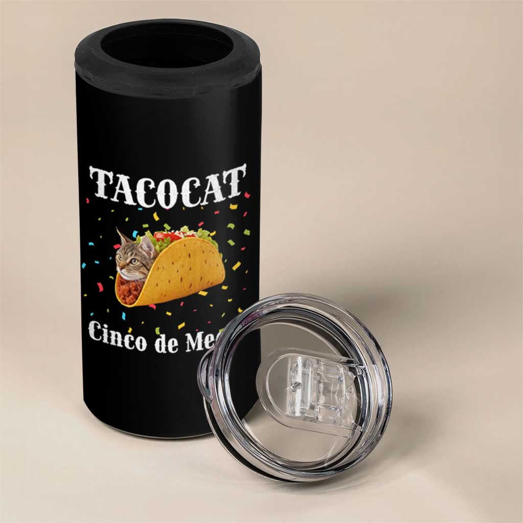 Funny Taco Cat Cinco De Meow 4 in 1 Can Cooler Tumbler Mexican Food Lover Gift