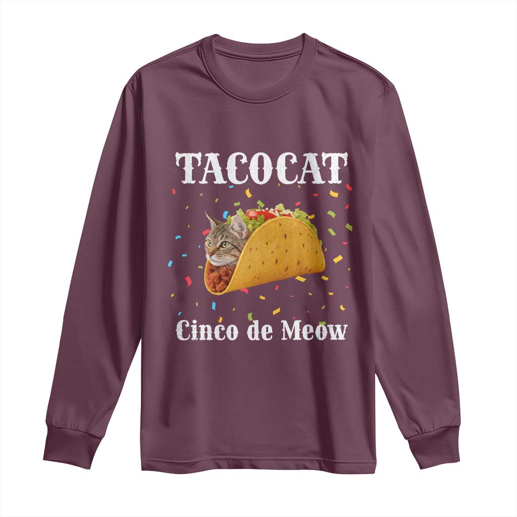 Funny Taco Cat Cinco De Meow Long Sleeve Shirt Mexican Food Lover Gift - Wonder Print Shop