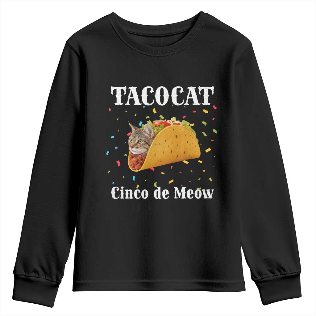 Funny Taco Cat Cinco De Meow Youth Sweatshirt Mexican Food Lover Gift - Wonder Print Shop