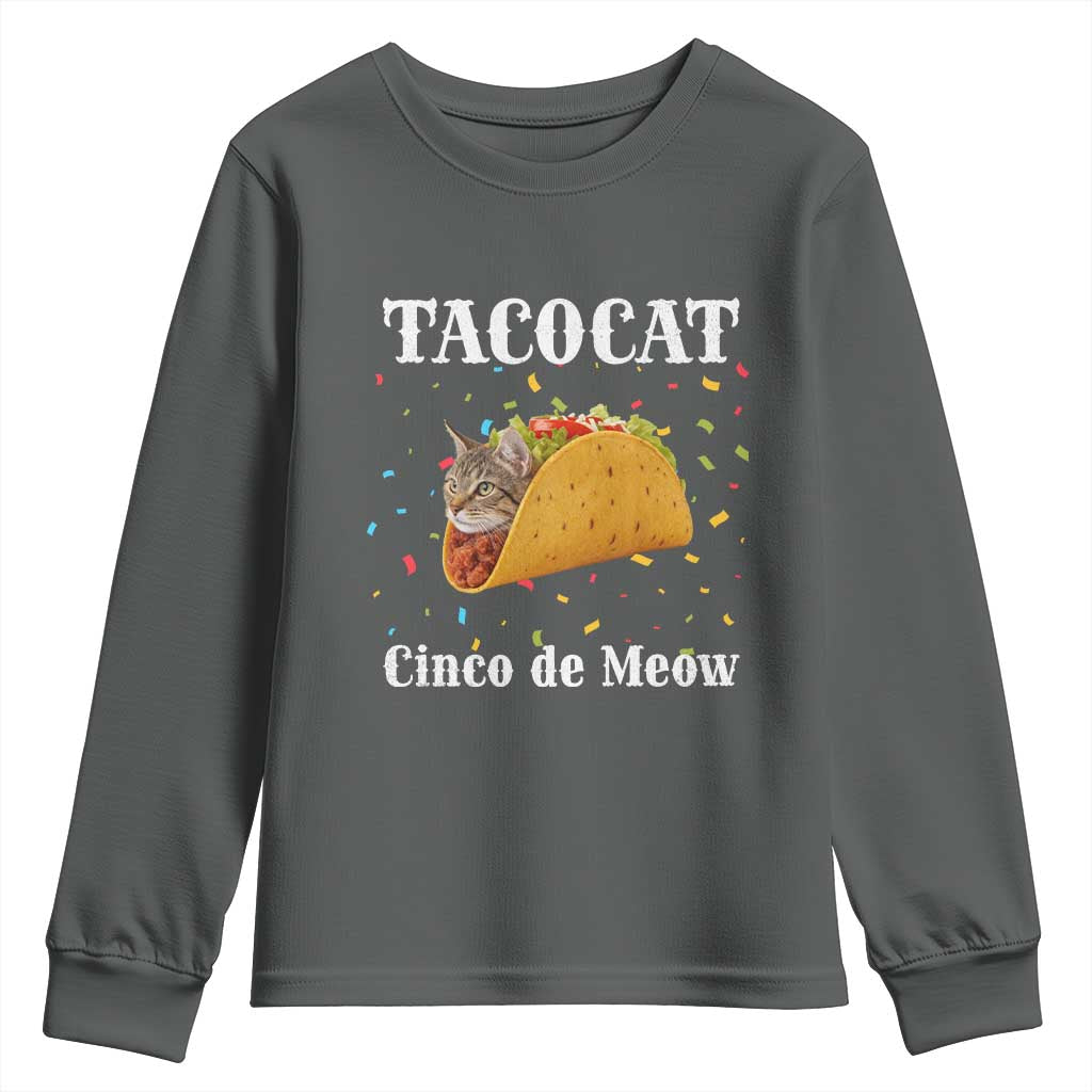 Funny Taco Cat Cinco De Meow Youth Sweatshirt Mexican Food Lover Gift - Wonder Print Shop