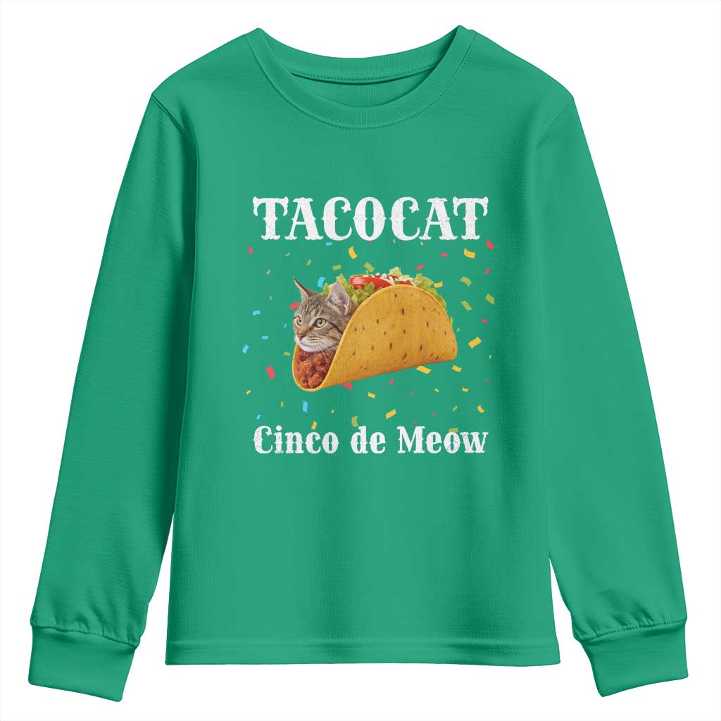 Funny Taco Cat Cinco De Meow Youth Sweatshirt Mexican Food Lover Gift - Wonder Print Shop