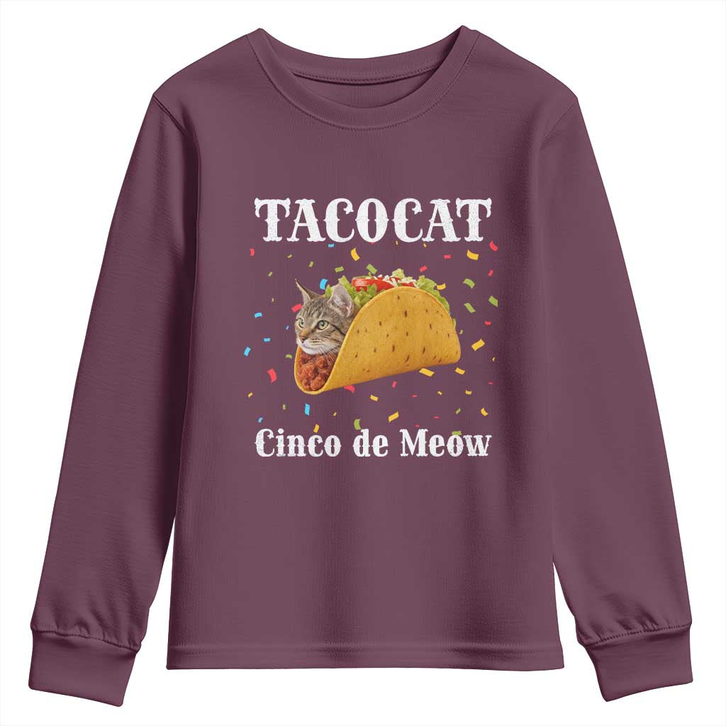 Funny Taco Cat Cinco De Meow Youth Sweatshirt Mexican Food Lover Gift - Wonder Print Shop