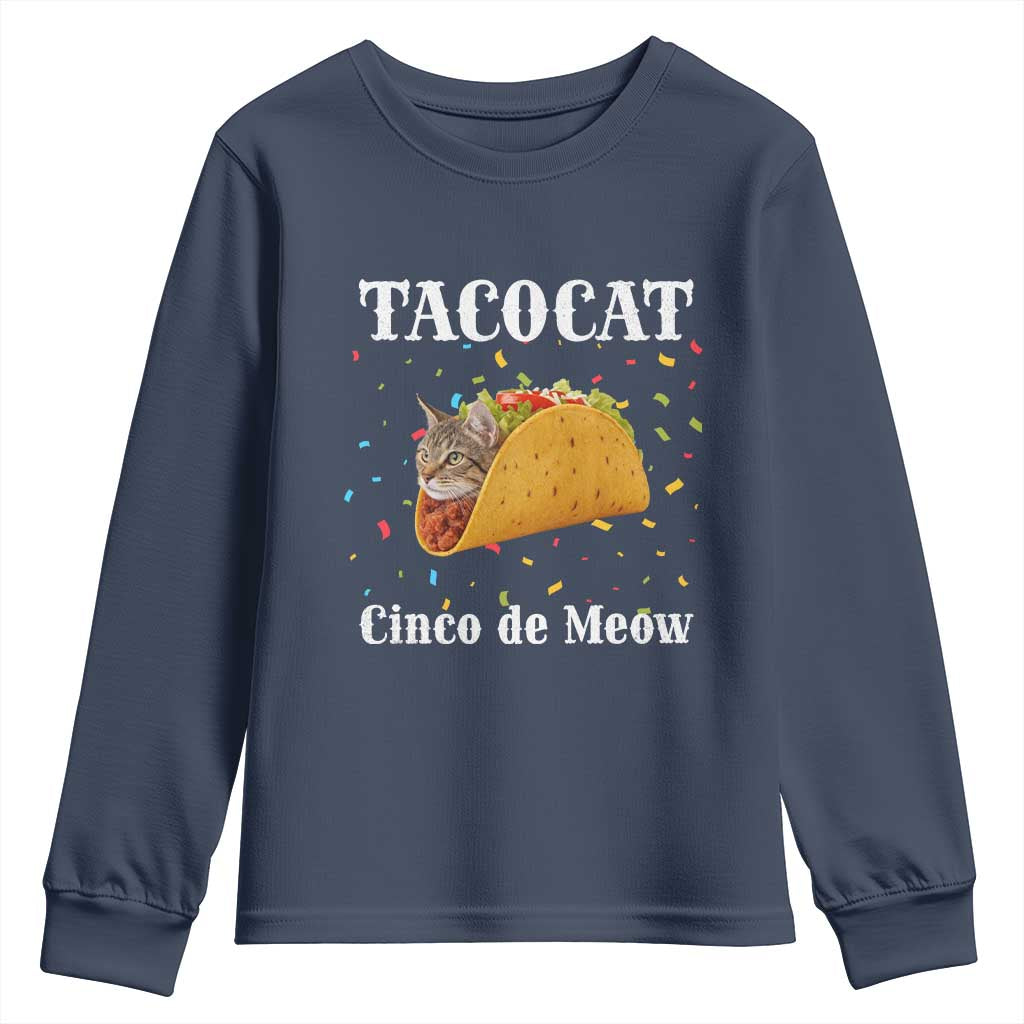 Funny Taco Cat Cinco De Meow Youth Sweatshirt Mexican Food Lover Gift - Wonder Print Shop