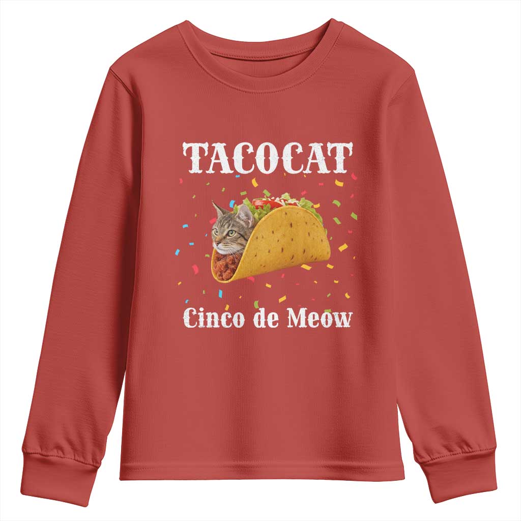 Funny Taco Cat Cinco De Meow Youth Sweatshirt Mexican Food Lover Gift - Wonder Print Shop