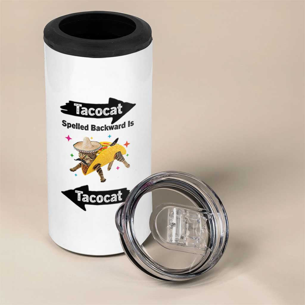 Funny Tacocat Spelled Backward Is Tacocat 4 in 1 Can Cooler Tumbler Mexican Food Lover Gift
