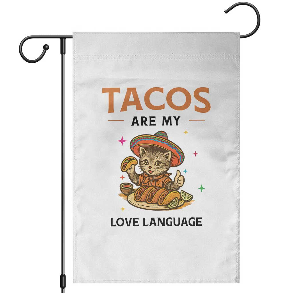 Tacos Are My Love Language Garden Flag Funny Cat Eating Taco - Wonder Print Shop