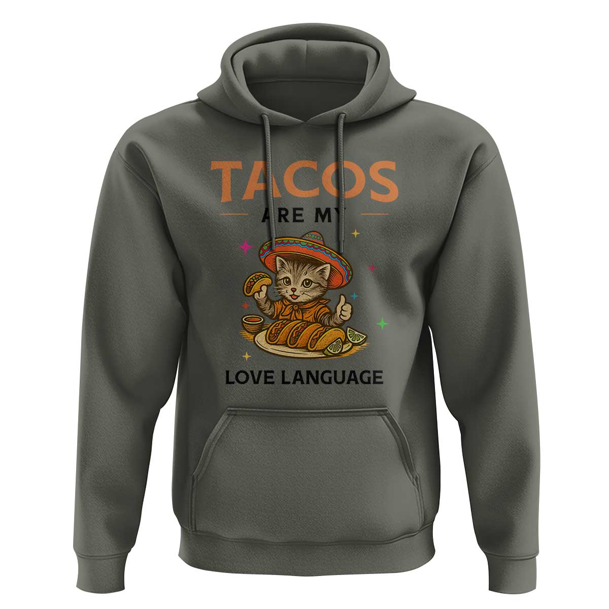 Tacos Are My Love Language Hoodie Funny Cat Eating Taco - Wonder Print Shop