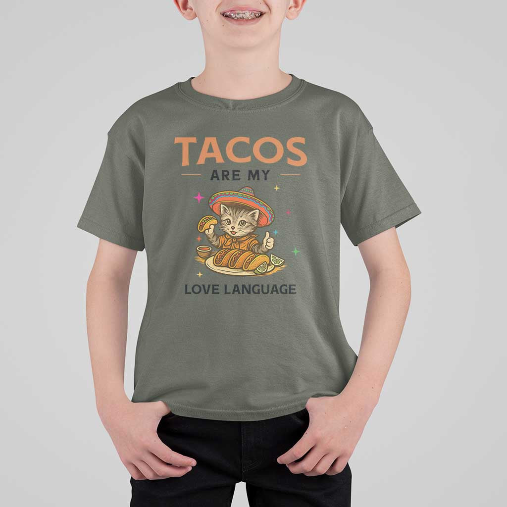 Tacos Are My Love Language T Shirt For Kid Funny Cat Eating Taco - Wonder Print Shop