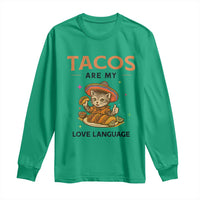 Tacos Are My Love Language Long Sleeve Shirt Funny Cat Eating Taco - Wonder Print Shop