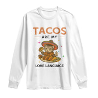 Tacos Are My Love Language Long Sleeve Shirt Funny Cat Eating Taco - Wonder Print Shop