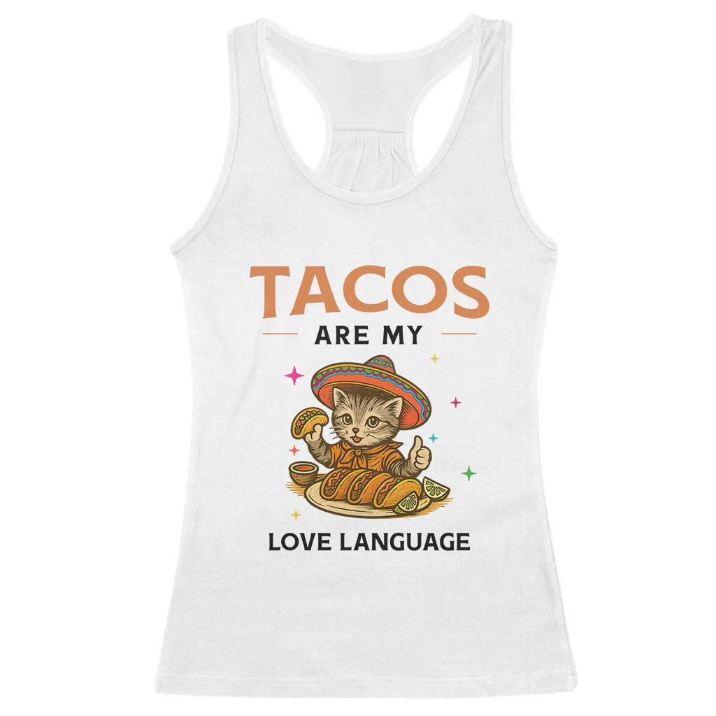 Tacos Are My Love Language Racerback Tank Top Funny Cat Eating Taco - Wonder Print Shop