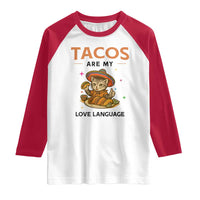 Tacos Are My Love Language Raglan Shirt Funny Cat Eating Taco - Wonder Print Shop