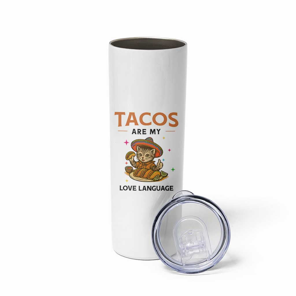 Tacos Are My Love Language Skinny Tumbler Funny Cat Eating Taco