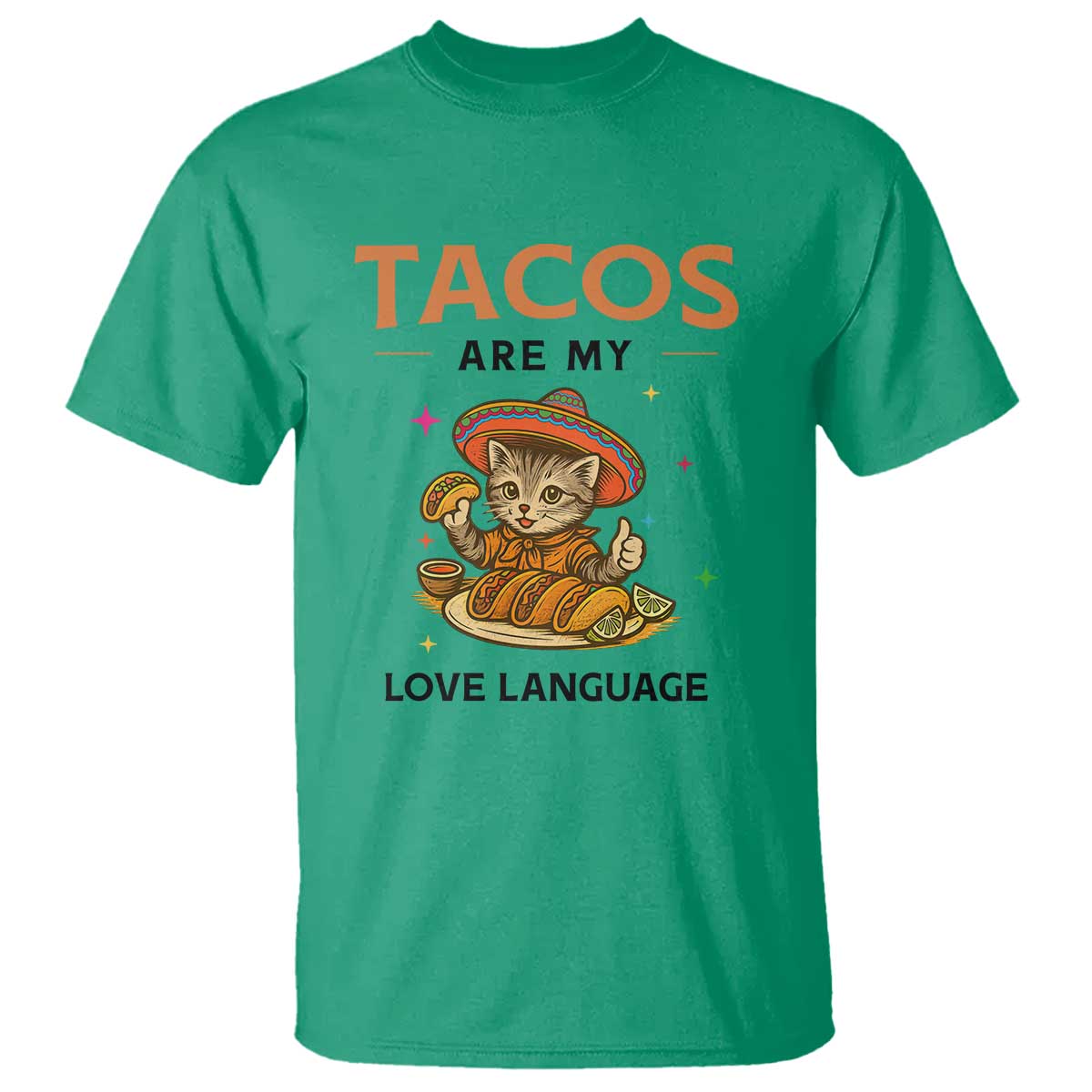 Tacos Are My Love Language T Shirt Funny Cat Eating Taco - Wonder Print Shop