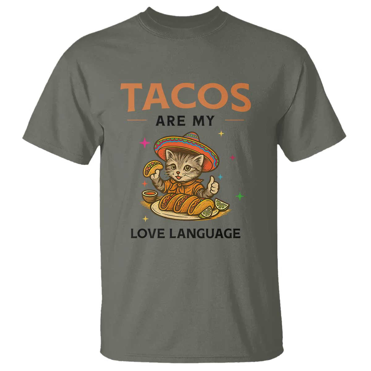Tacos Are My Love Language T Shirt Funny Cat Eating Taco - Wonder Print Shop