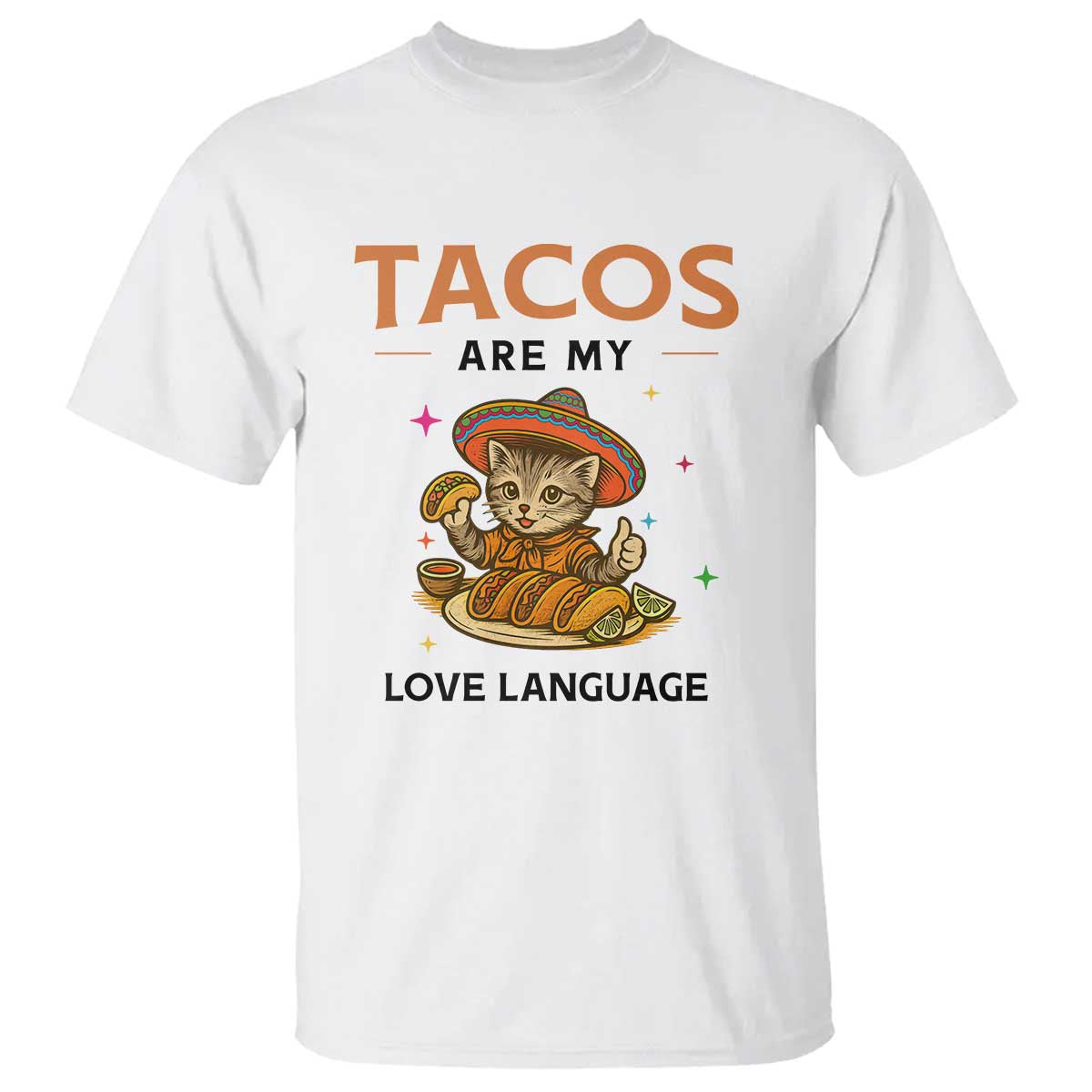 Tacos Are My Love Language T Shirt Funny Cat Eating Taco - Wonder Print Shop