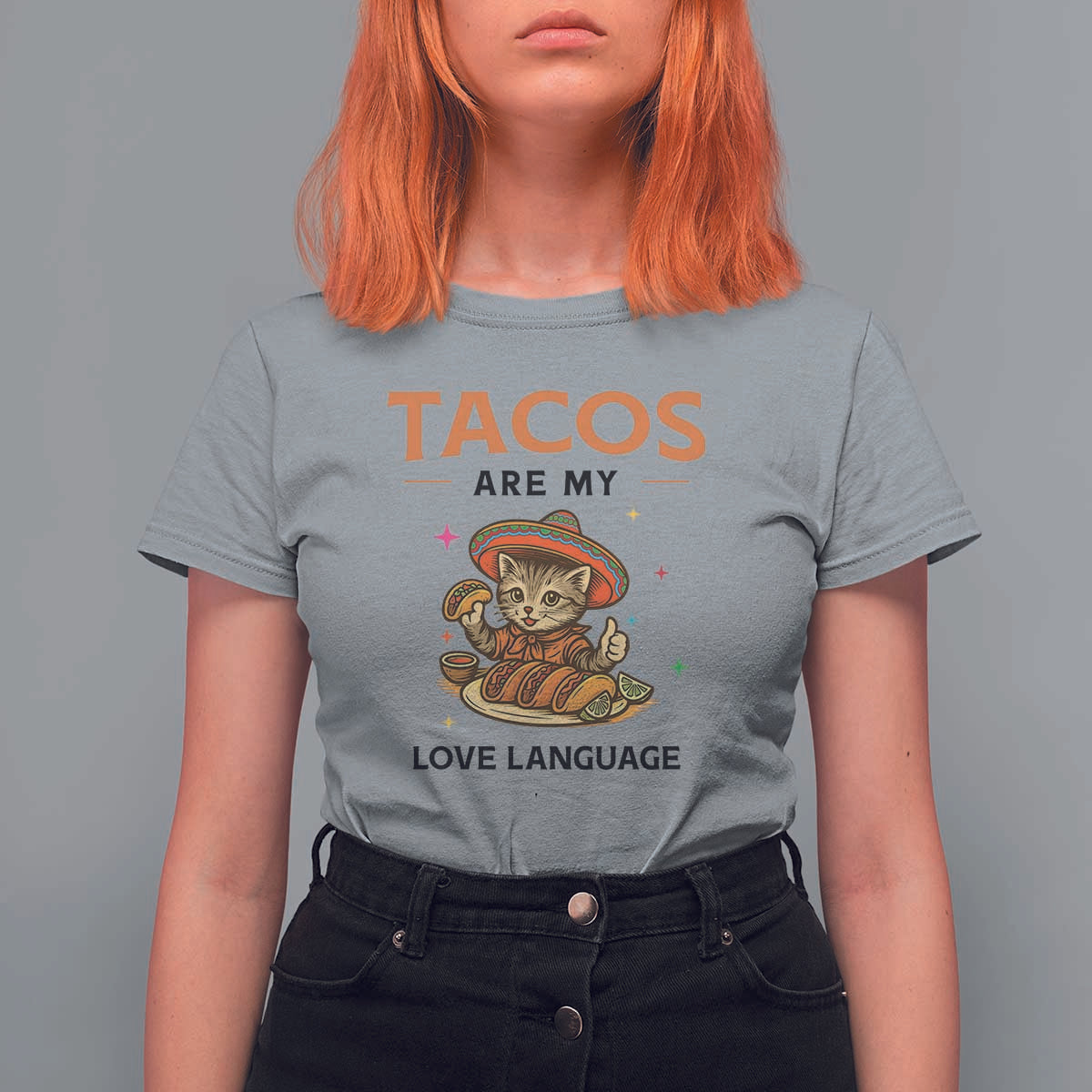 Tacos Are My Love Language T Shirt For Women Funny Cat Eating Taco - Wonder Print Shop