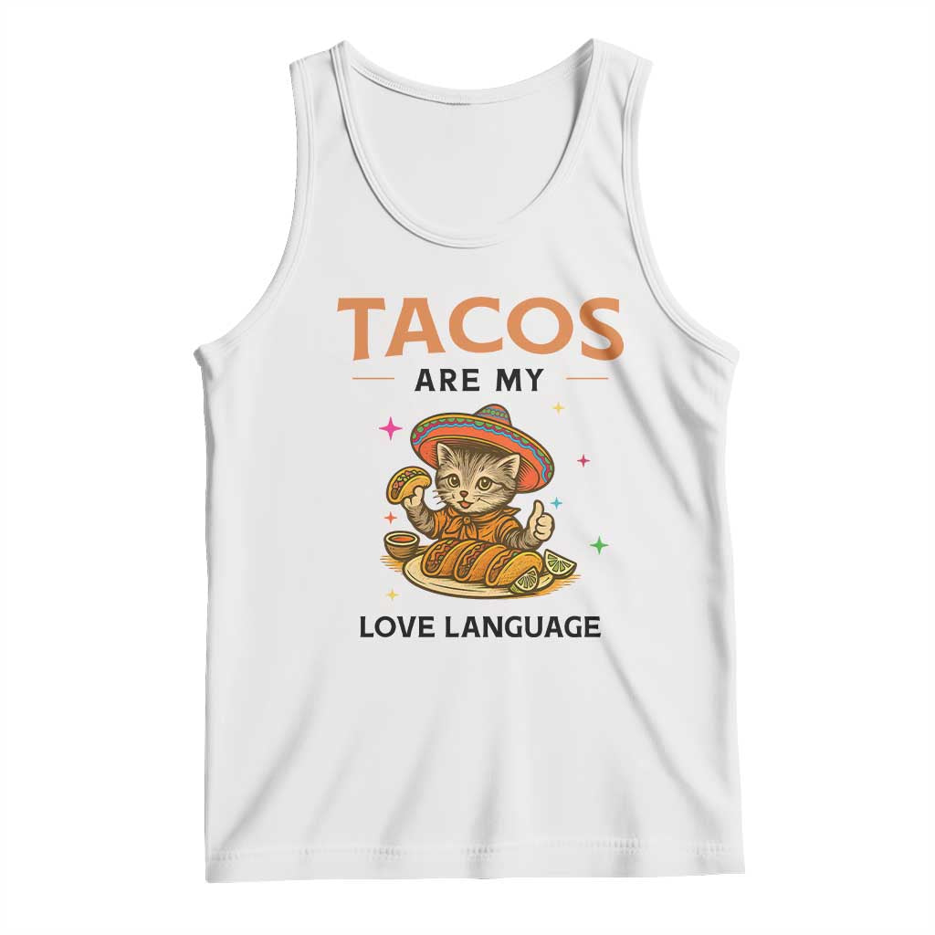 Tacos Are My Love Language Tank Top Funny Cat Eating Taco - Wonder Print Shop