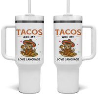 Tacos Are My Love Language Tumbler With Handle Funny Cat Eating Taco