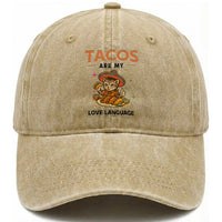 Tacos Are My Love Language Washed Cotton Baseball Cap Funny Cat Eating Taco