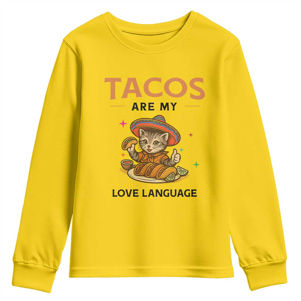 Tacos Are My Love Language Youth Sweatshirt Funny Cat Eating Taco - Wonder Print Shop