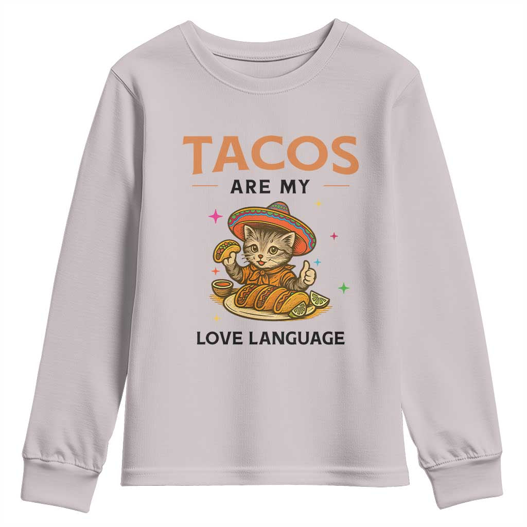 Tacos Are My Love Language Youth Sweatshirt Funny Cat Eating Taco - Wonder Print Shop