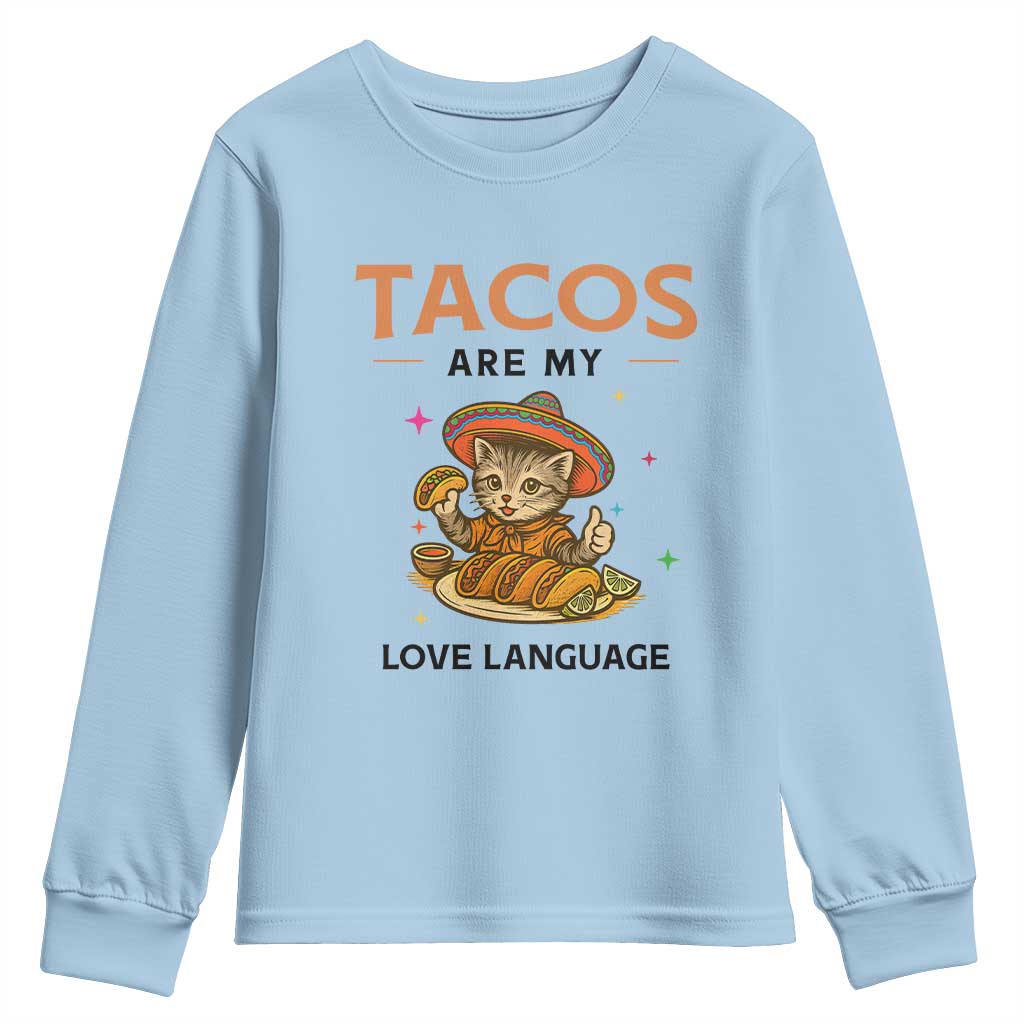 Tacos Are My Love Language Youth Sweatshirt Funny Cat Eating Taco - Wonder Print Shop