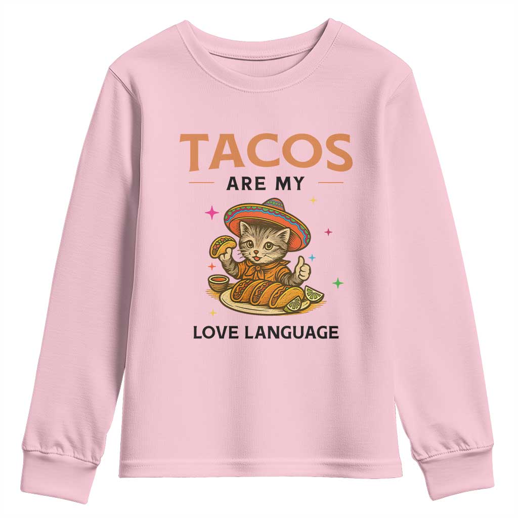 Tacos Are My Love Language Youth Sweatshirt Funny Cat Eating Taco - Wonder Print Shop