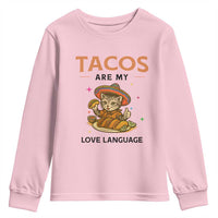 Tacos Are My Love Language Youth Sweatshirt Funny Cat Eating Taco - Wonder Print Shop