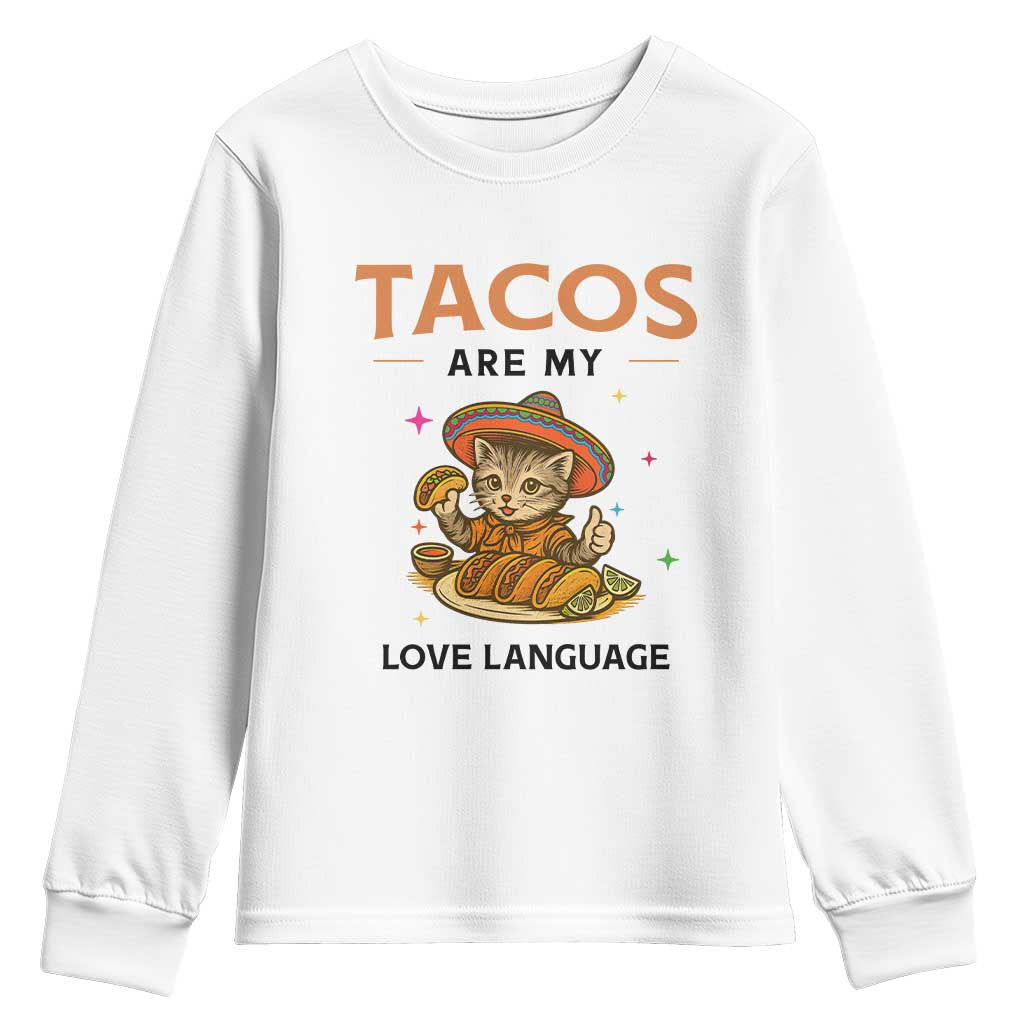 Tacos Are My Love Language Youth Sweatshirt Funny Cat Eating Taco - Wonder Print Shop