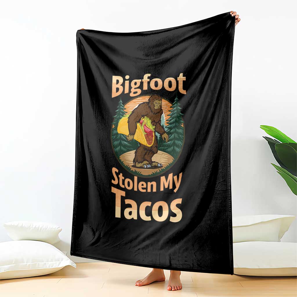 Funny Bigfoot Stole My Tacos Throw Blanket Sasquatch Taco Lover