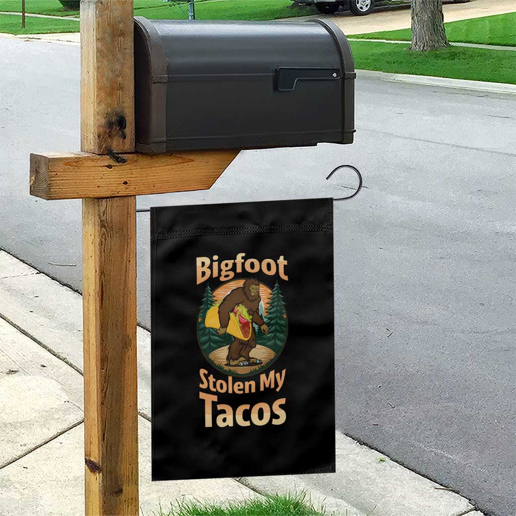 Funny Bigfoot Stole My Tacos Garden Flag Sasquatch Taco Lover