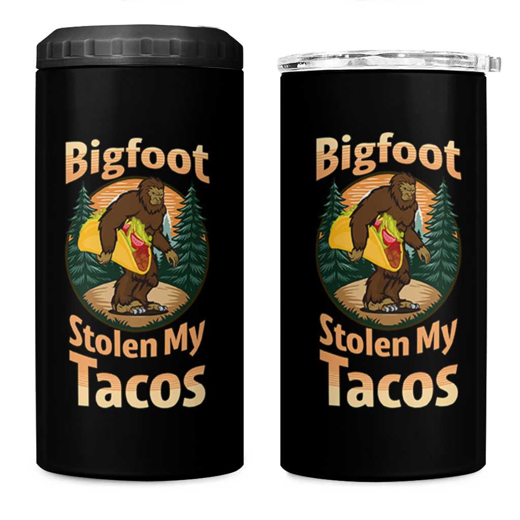 Funny Bigfoot Stole My Tacos 4 in 1 Can Cooler Tumbler Sasquatch Taco Lover