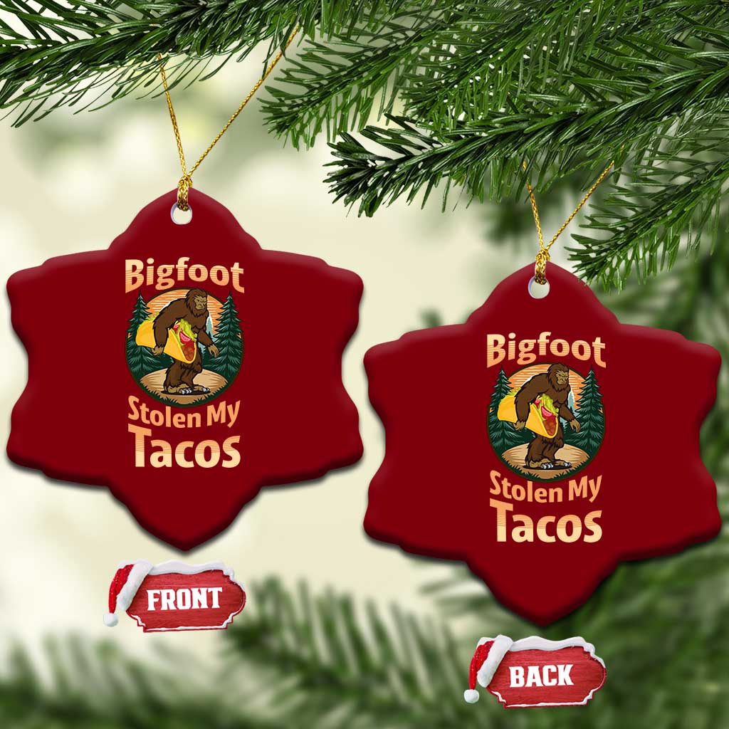 Funny Bigfoot Stole My Tacos Ceramic Ornament Sasquatch Taco Lover