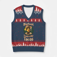 Funny Bigfoot Stole My Tacos V-Neck Knit Sweater Vest Sasquatch Taco Lover