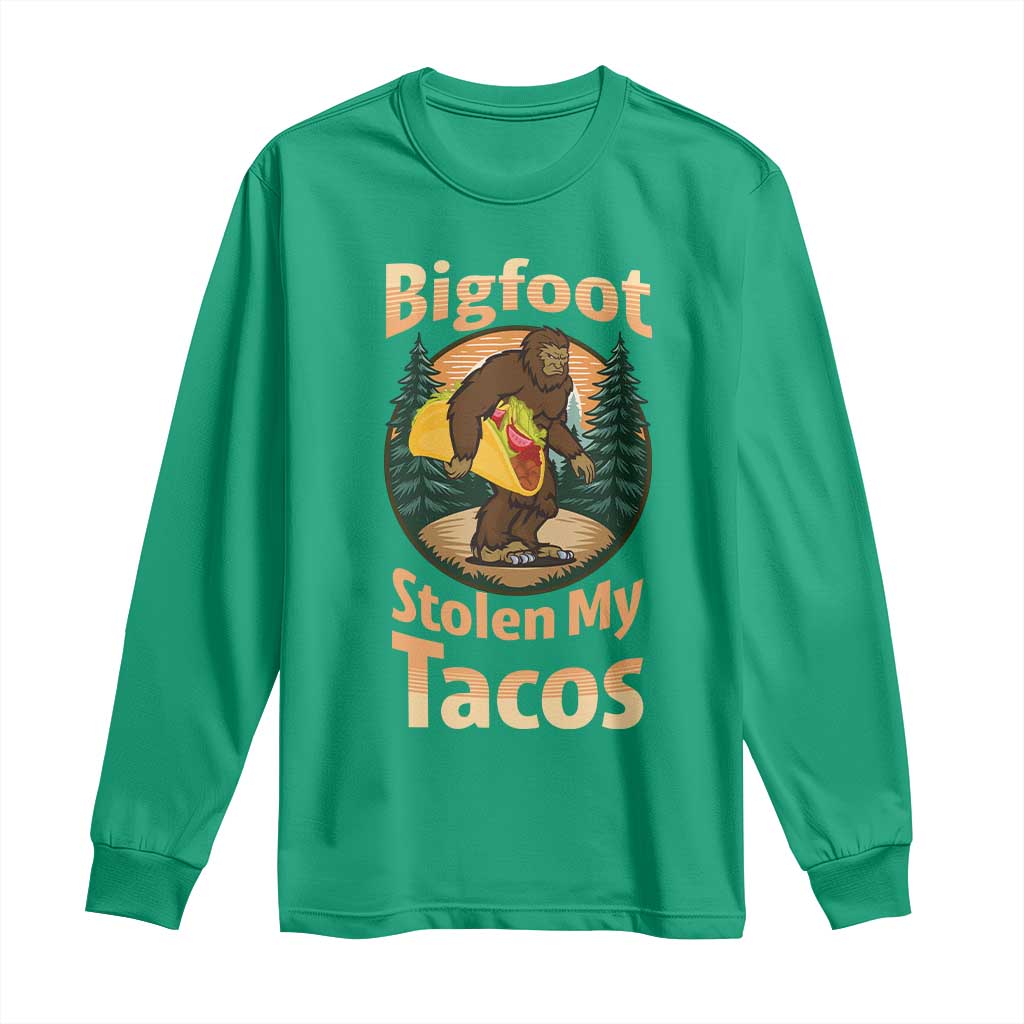 Funny Bigfoot Stole My Tacos Long Sleeve Shirt Sasquatch Taco Lover
