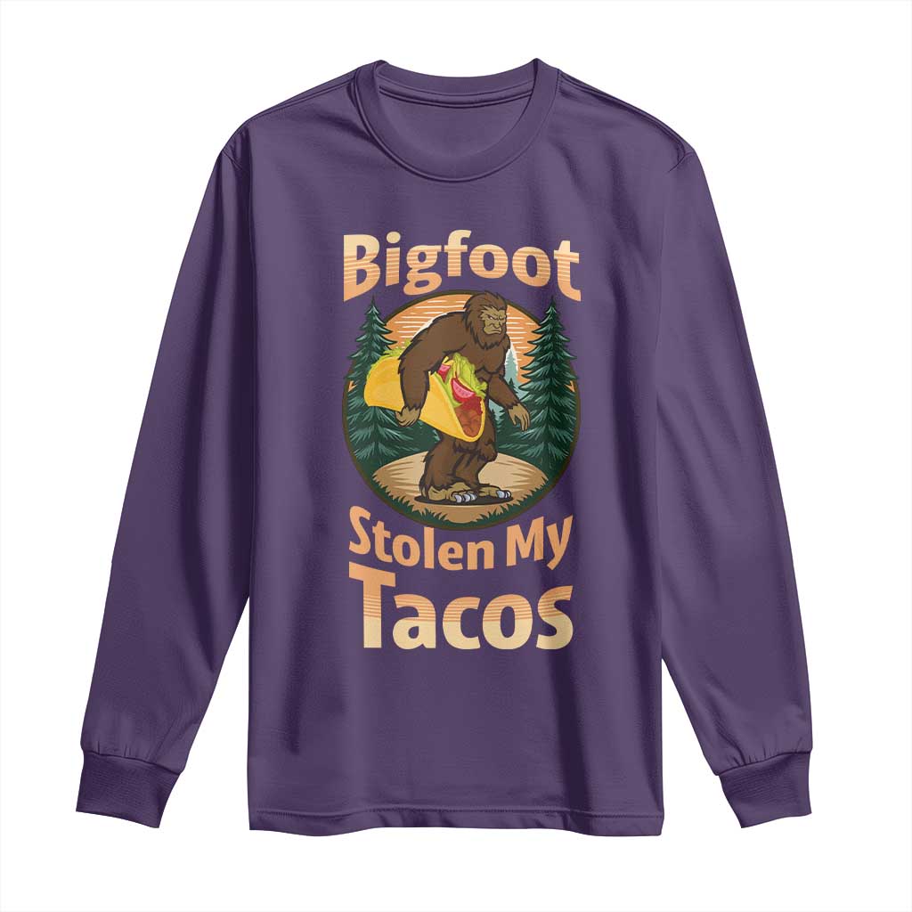 Funny Bigfoot Stole My Tacos Long Sleeve Shirt Sasquatch Taco Lover