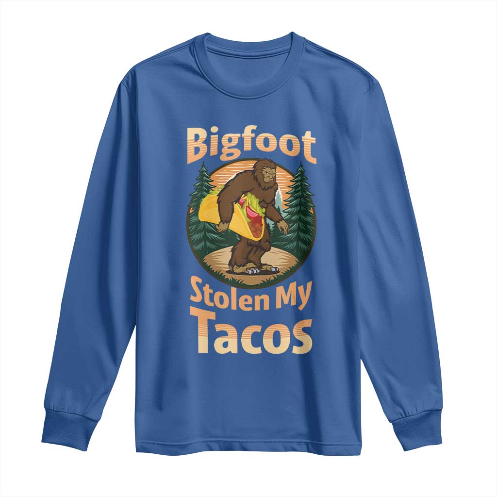 Funny Bigfoot Stole My Tacos Long Sleeve Shirt Sasquatch Taco Lover