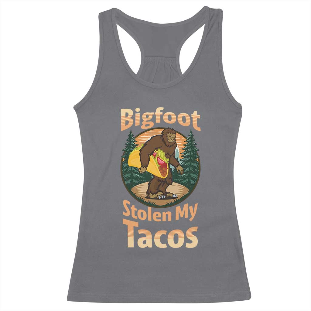 Funny Bigfoot Stole My Tacos Racerback Tank Top Sasquatch Taco Lover