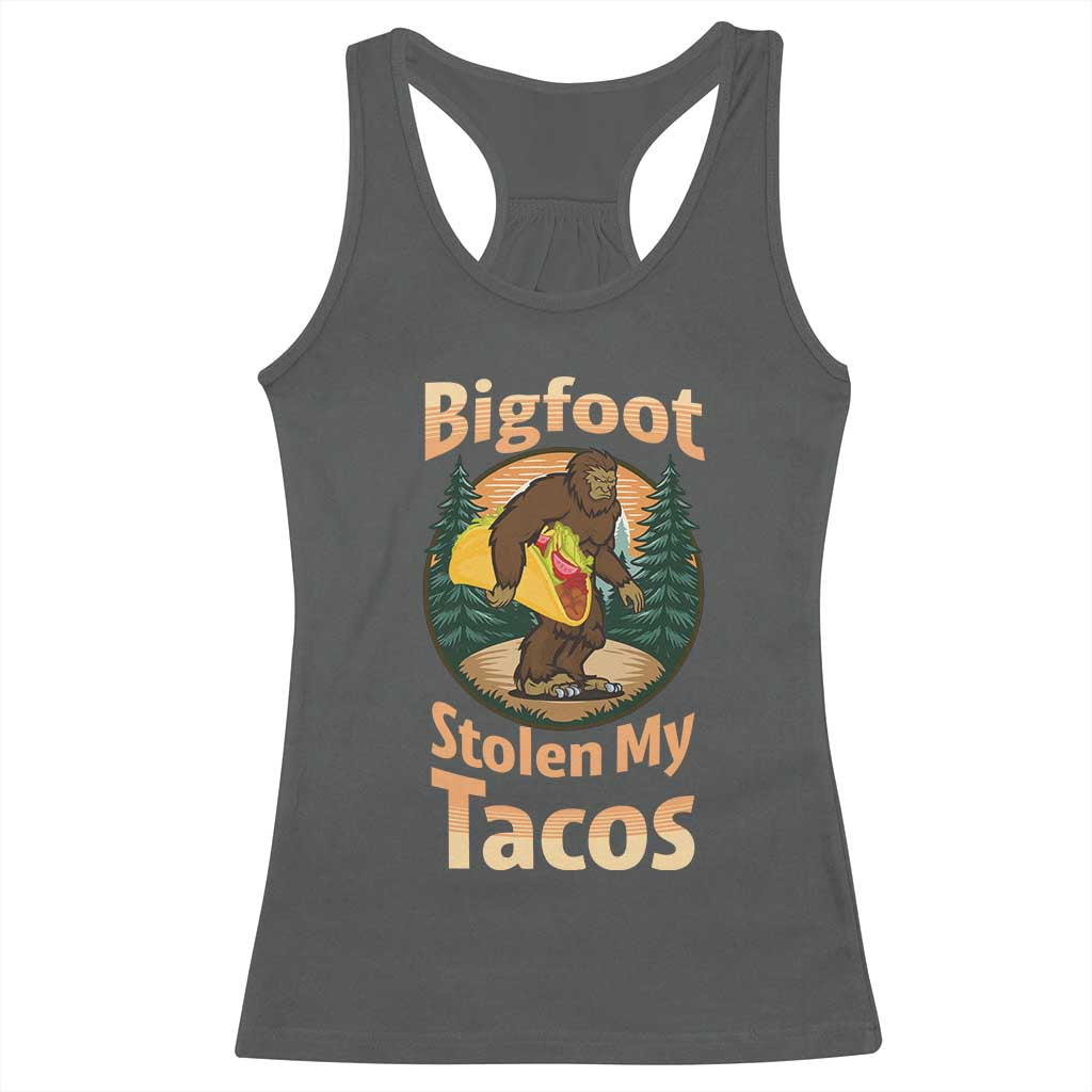Funny Bigfoot Stole My Tacos Racerback Tank Top Sasquatch Taco Lover